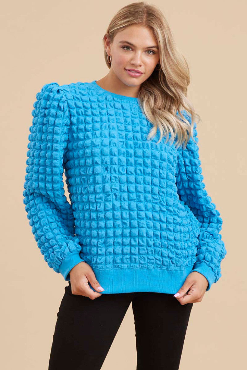 Turquoise Bubble Textured Pullover
