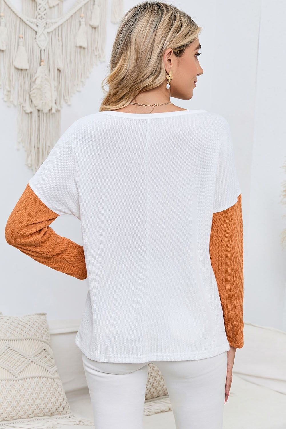 Orange & Brown Color Block Knit Top