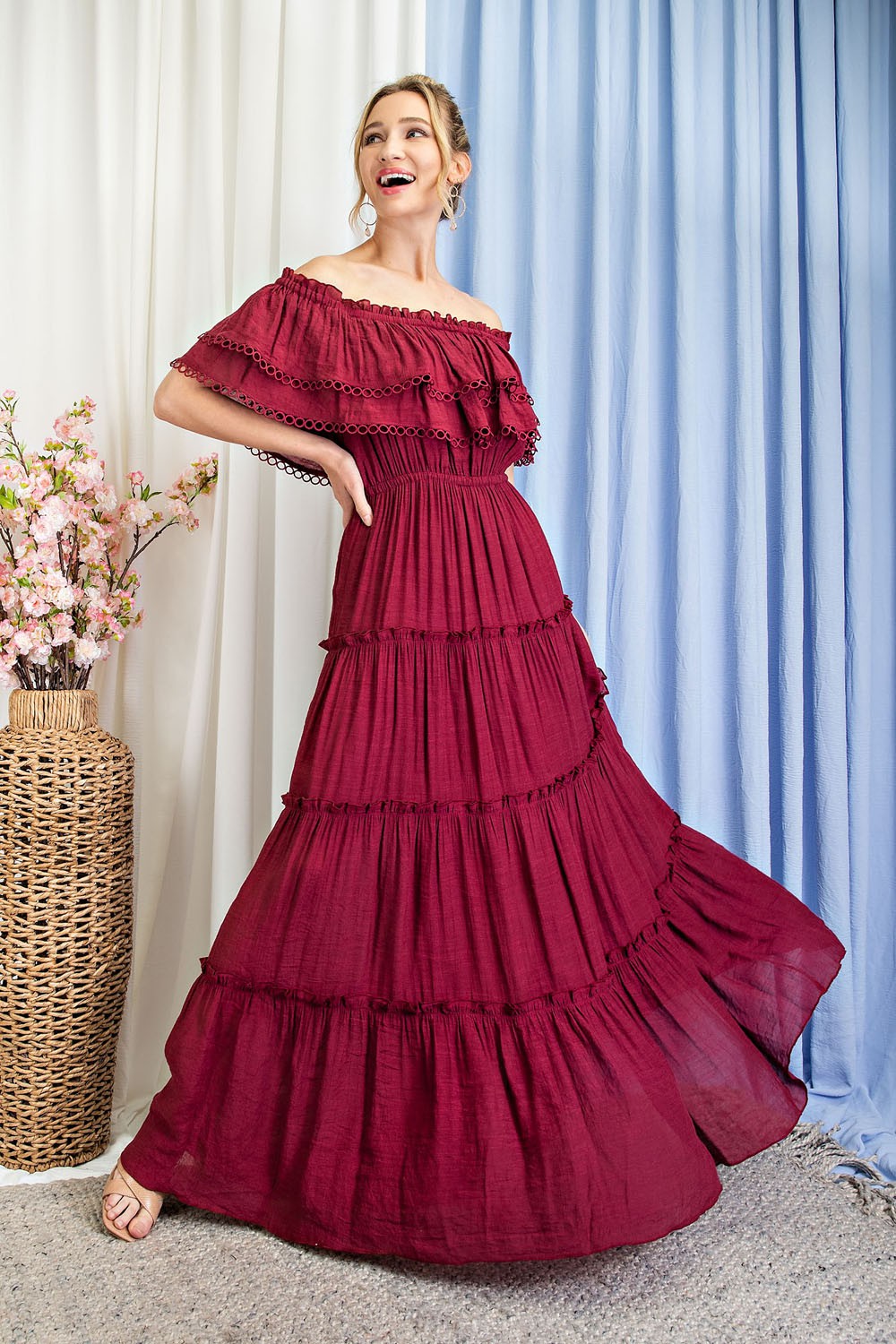Merlot Off The Shoulder Maxi dress
