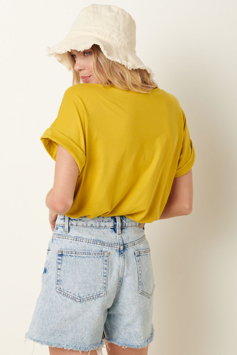 Mustard V-Neck Knit Short Sleeve