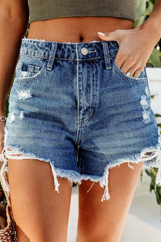 Distressed, High Waisted Denim Shorts