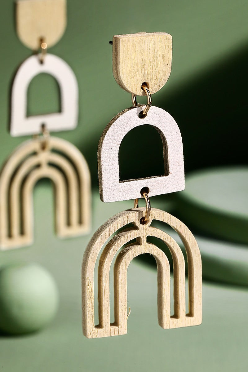 Leather & Wood Arch Earrings
