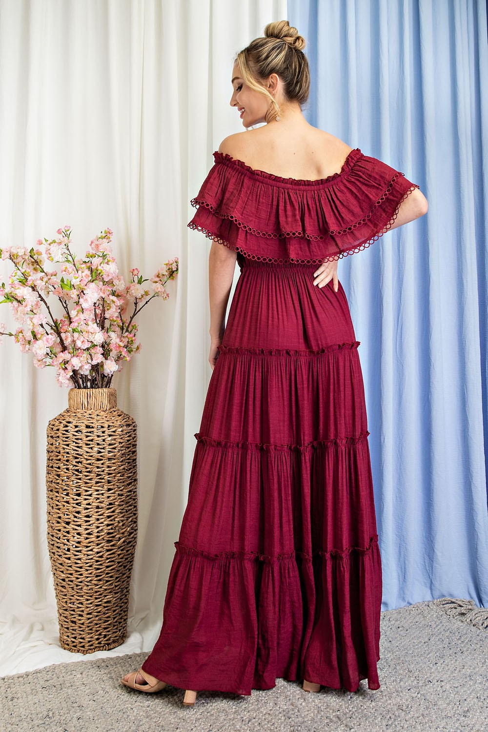 Merlot Off The Shoulder Maxi dress