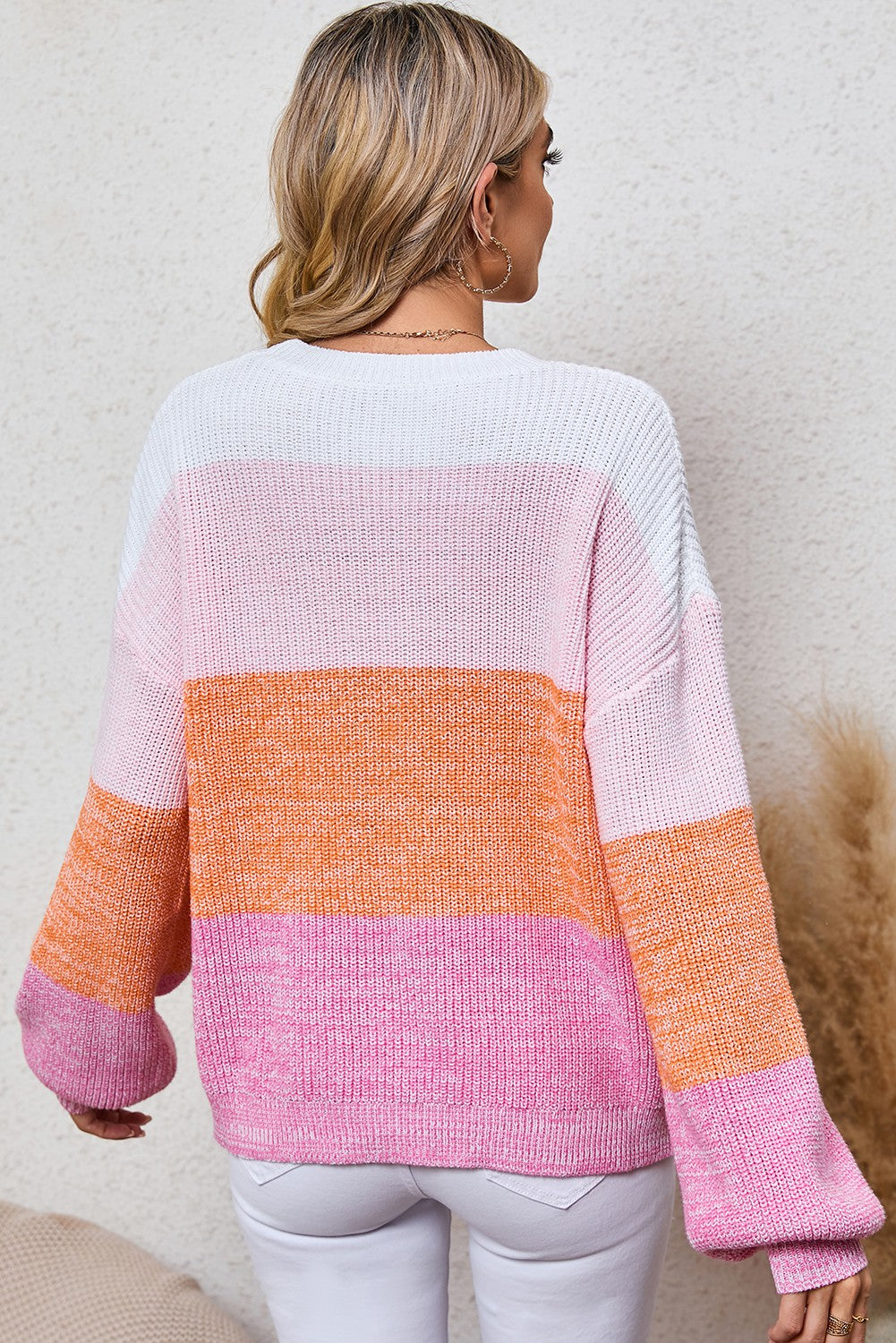 Pink Color Block Sweater
