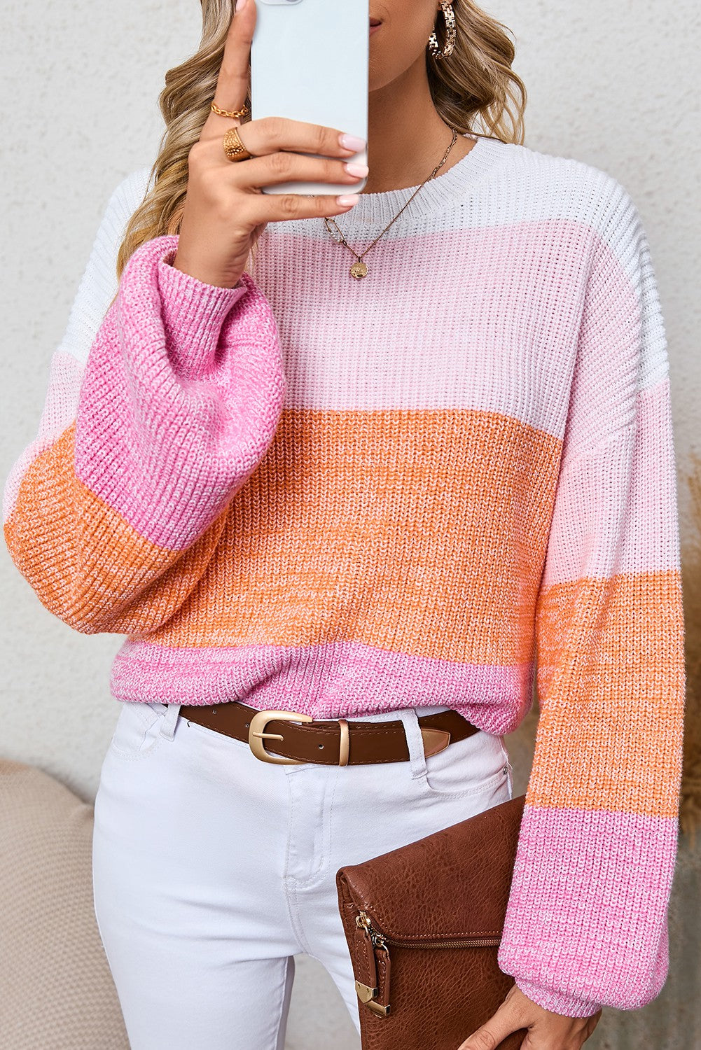 Pink Color Block Sweater