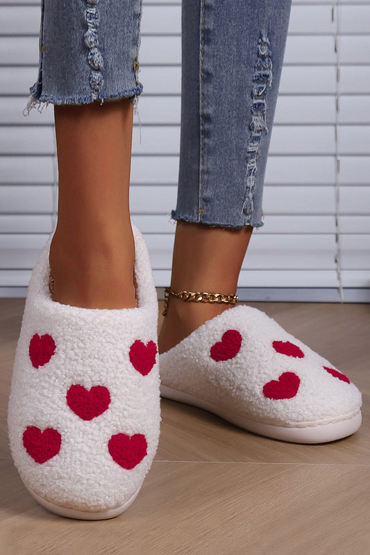 White Heart Printed Slippers