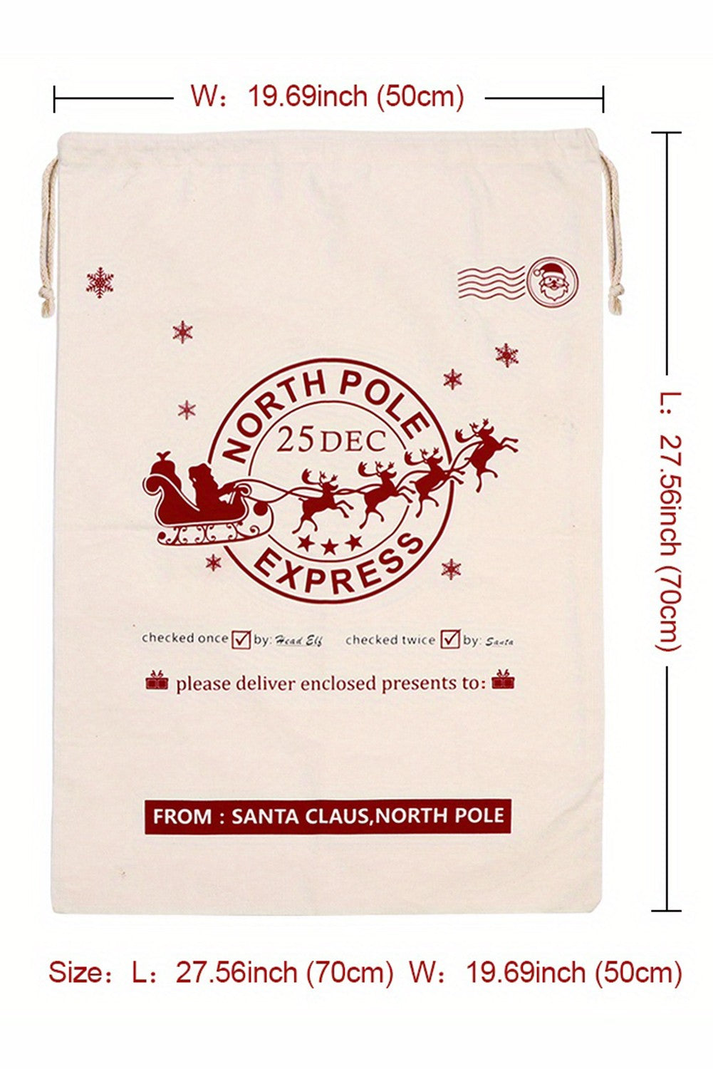 White Christmas Drawstring Gift Bag
