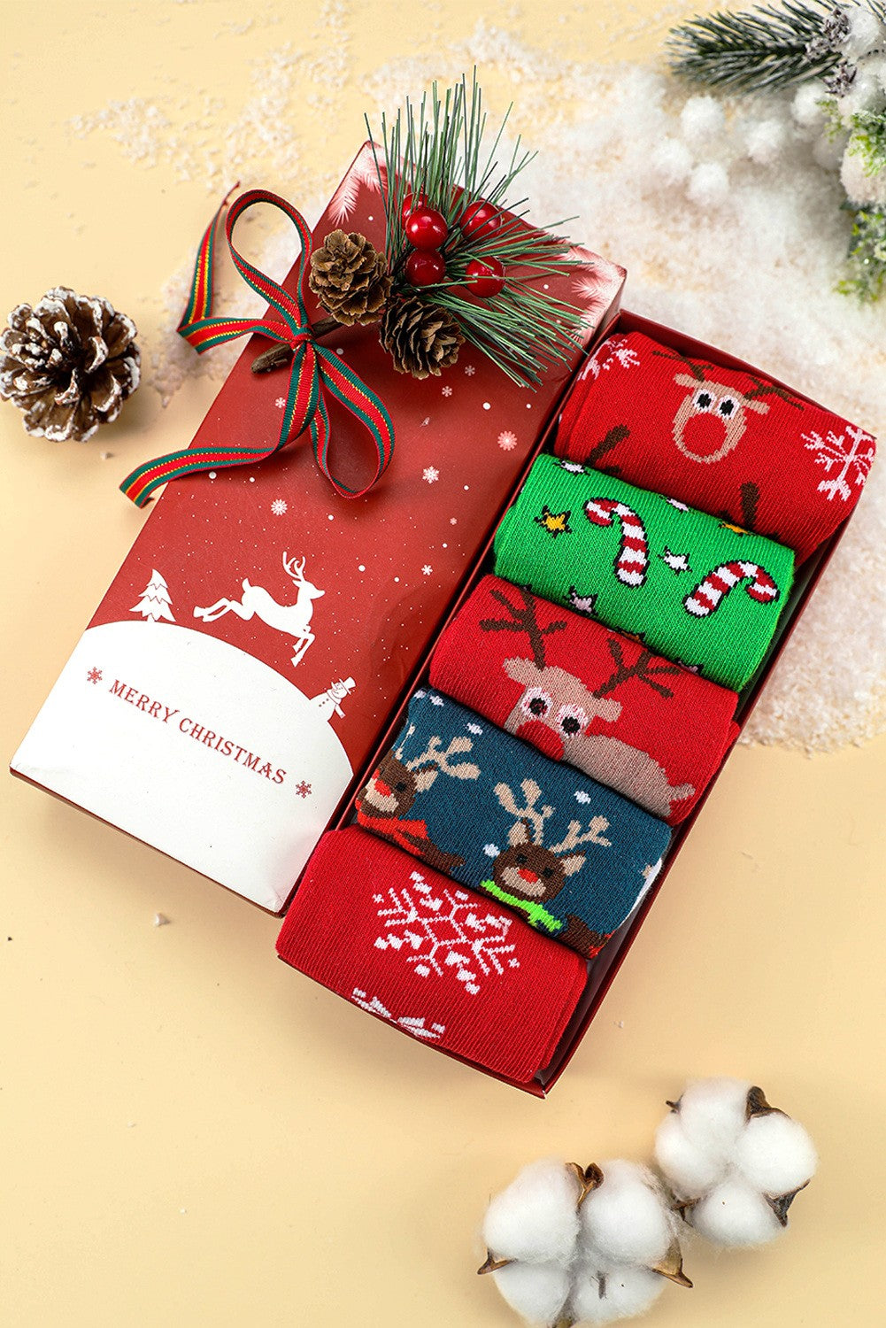 5 Pack Christmas Print Socks