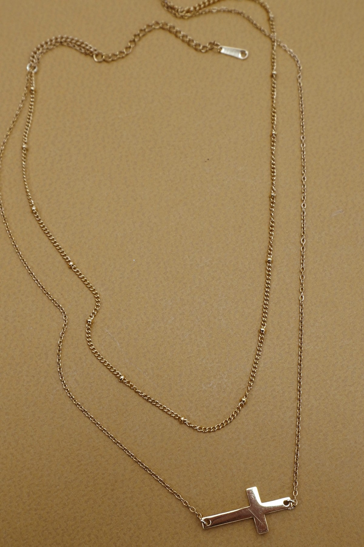 Gold Double Layer Horizontal Cross Necklace