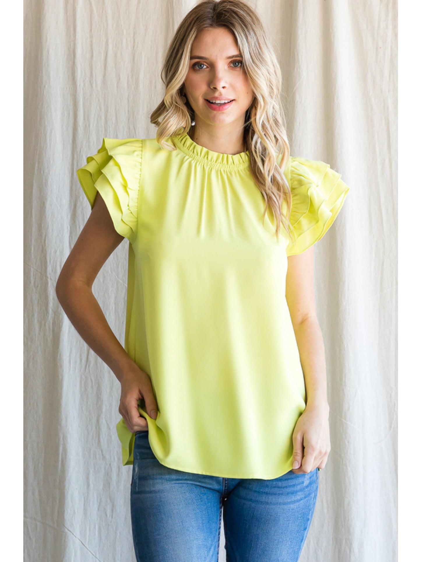Short Flutter Sleeve Blouse