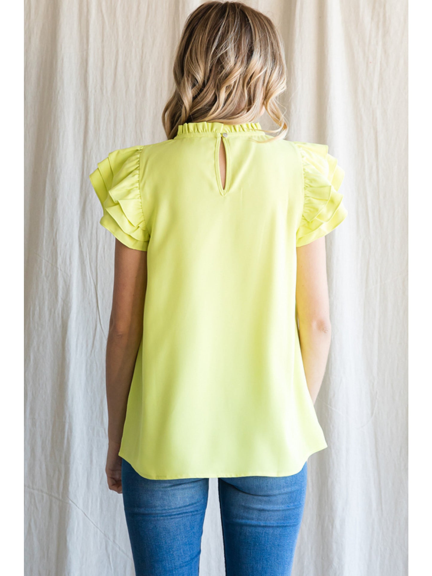 Short Flutter Sleeve Blouse