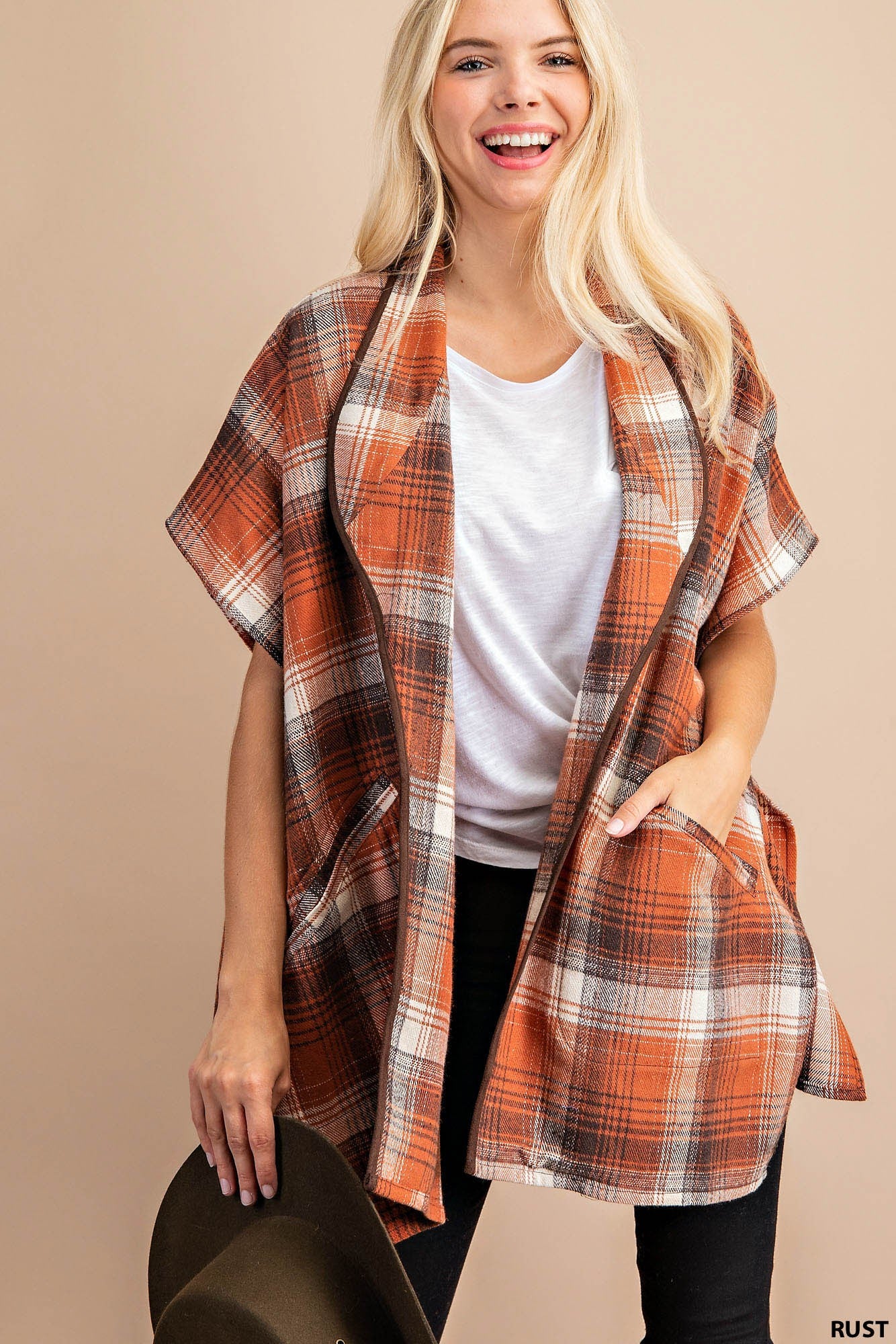 Rust Plaid w/ Suade Trim Vest