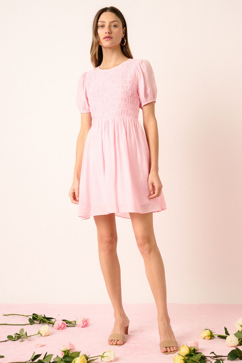 Pink Puff Sleeve Mini Dress