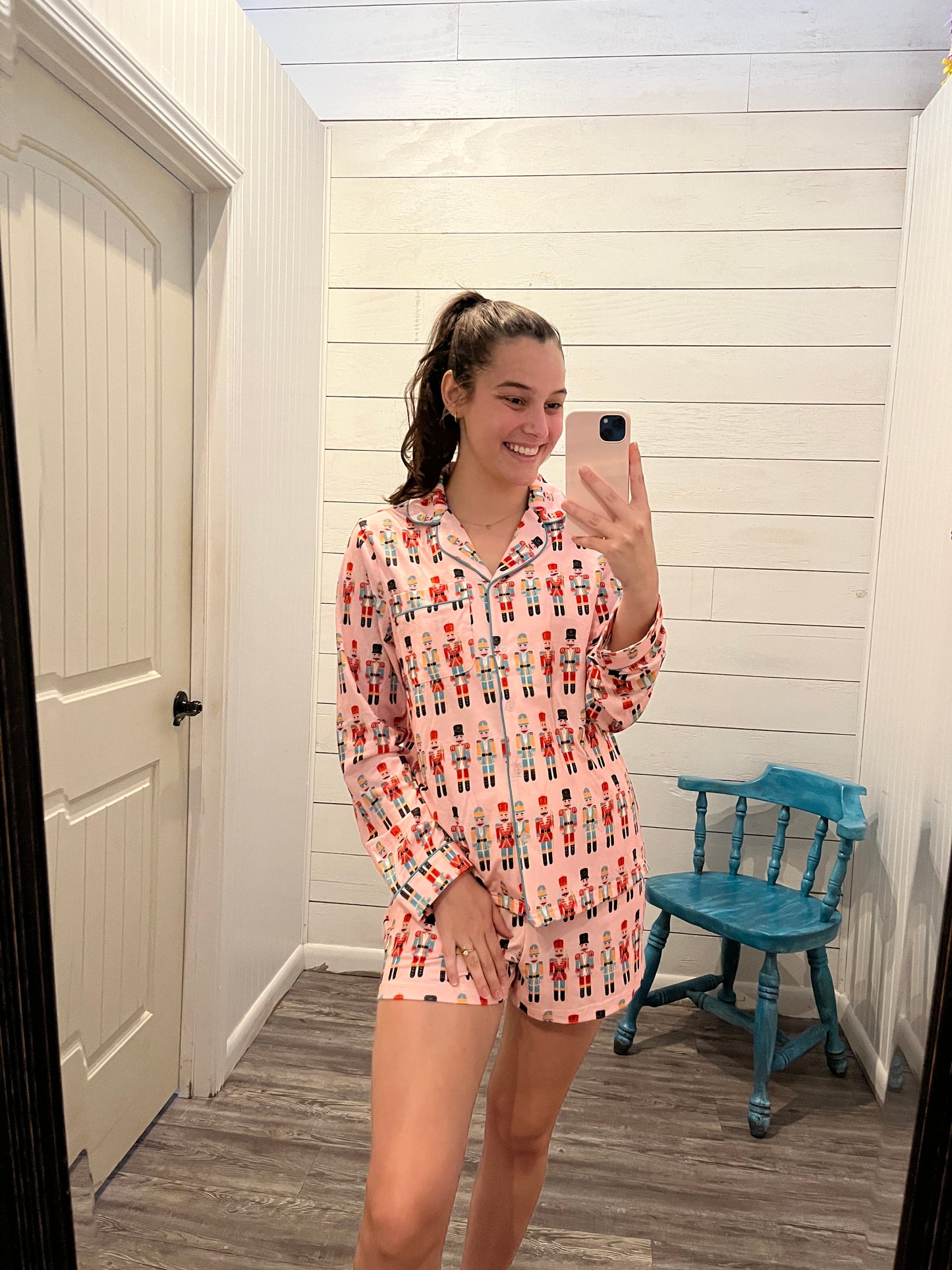 Pink Nutcracker Print Christmas Pajama Set