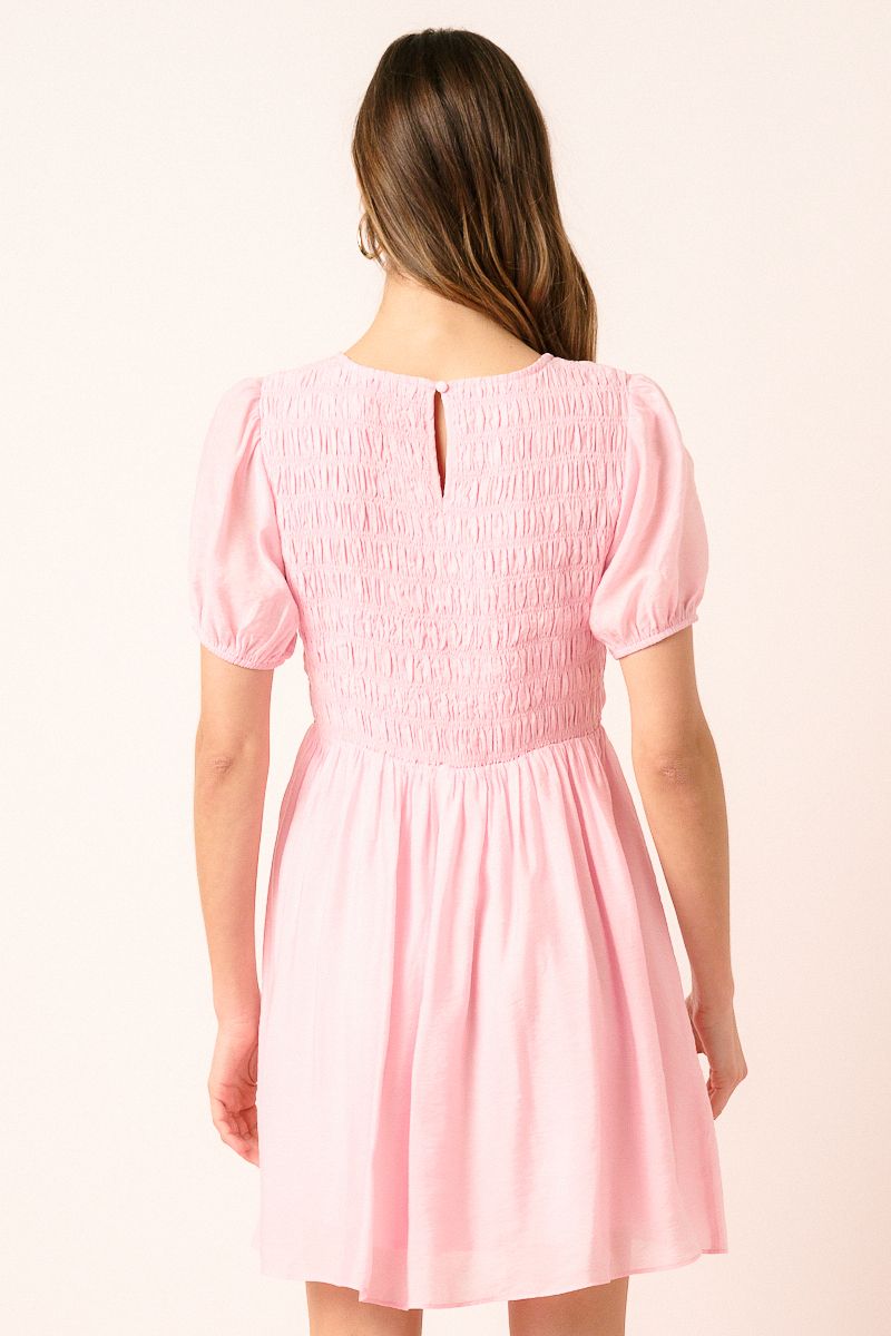 Pink Puff Sleeve Mini Dress