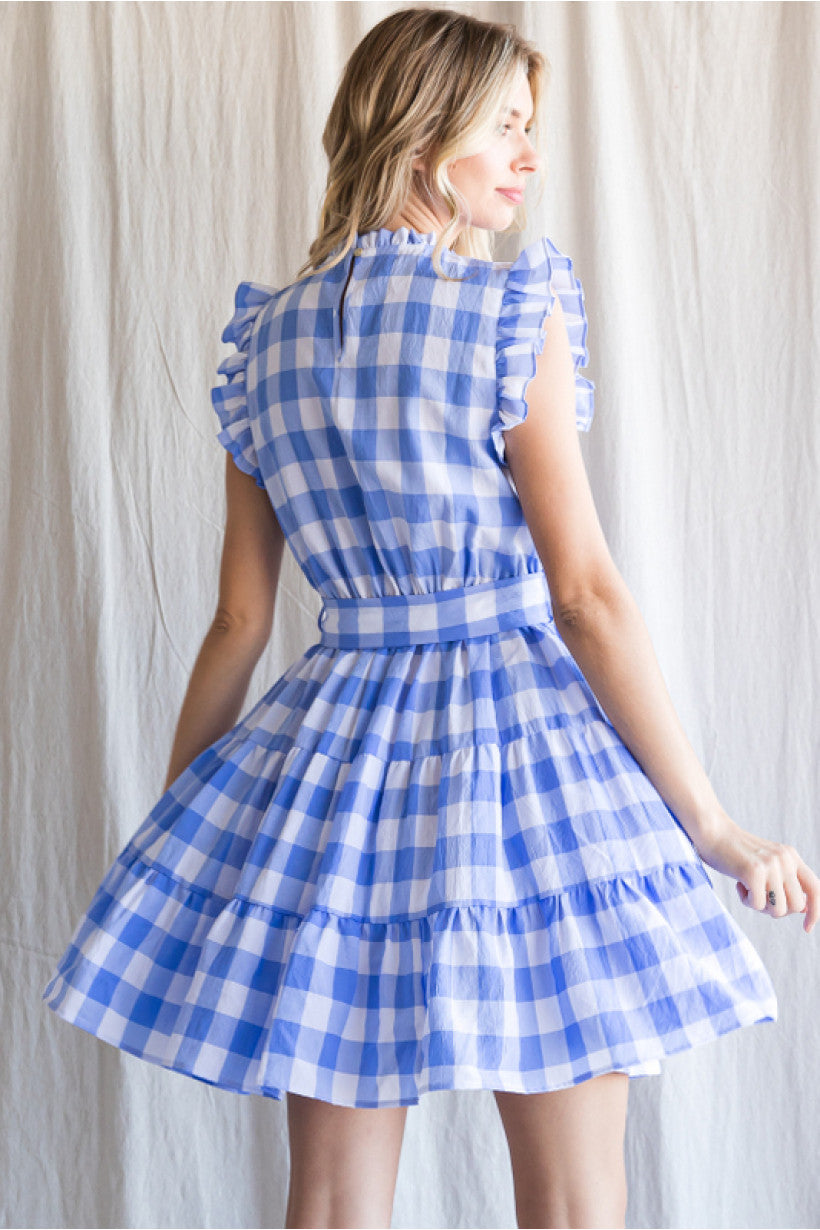 High Neck Mini Dress w/ Tie Belt