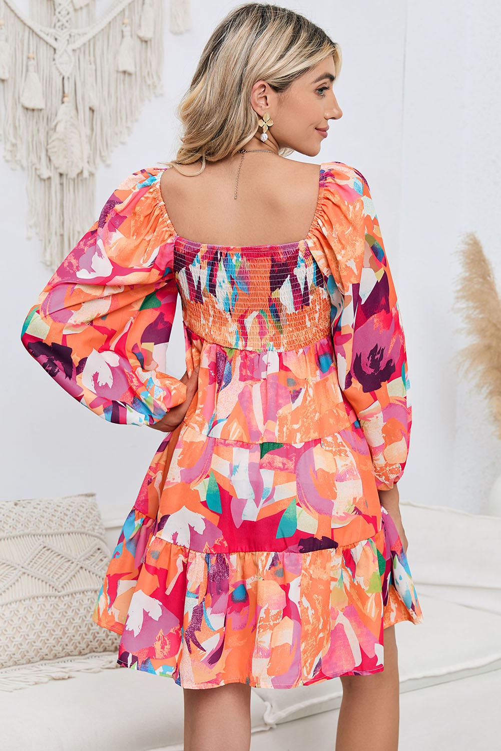 Pink + Orange Abstract Mini Dress w/ Tie front