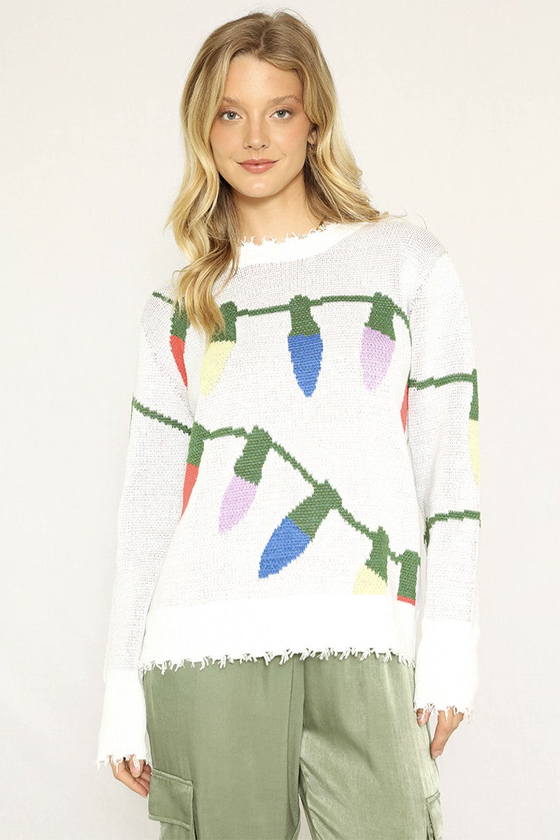 Cream Christmas String Light Sweater