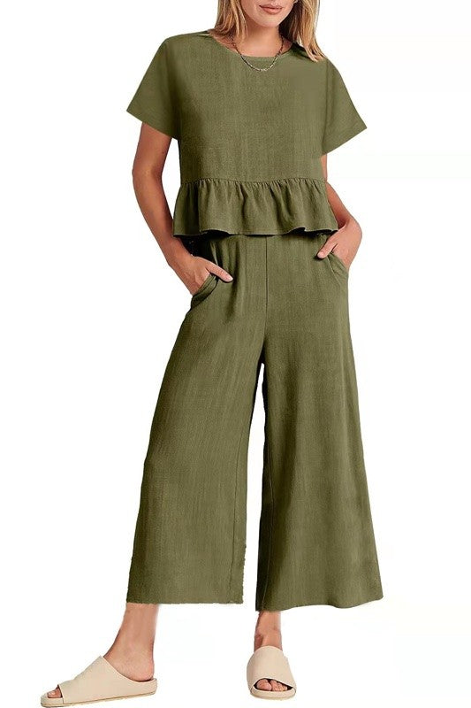 Green Crop Top + Pant Set