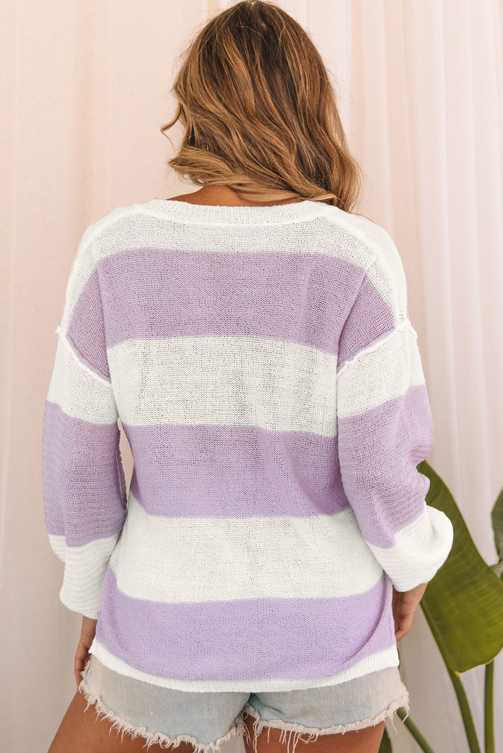 Purple Striped Knit Button Up Sweater