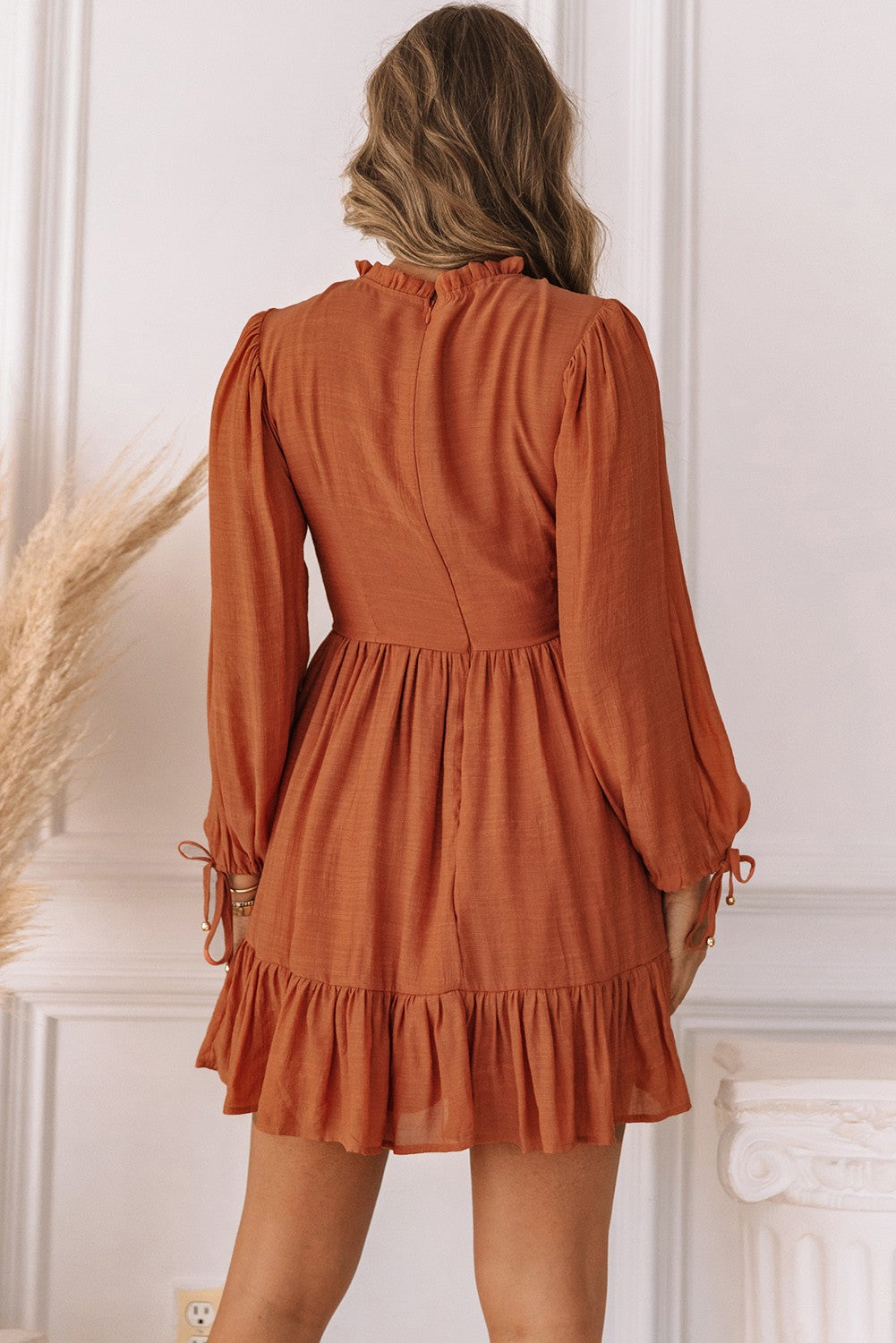 Dusty Mauve High Neck Long Sleeve Mini Dress
