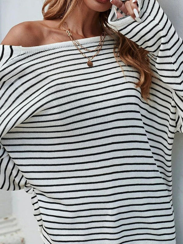 Black + White Striped Twisted Back Sweater