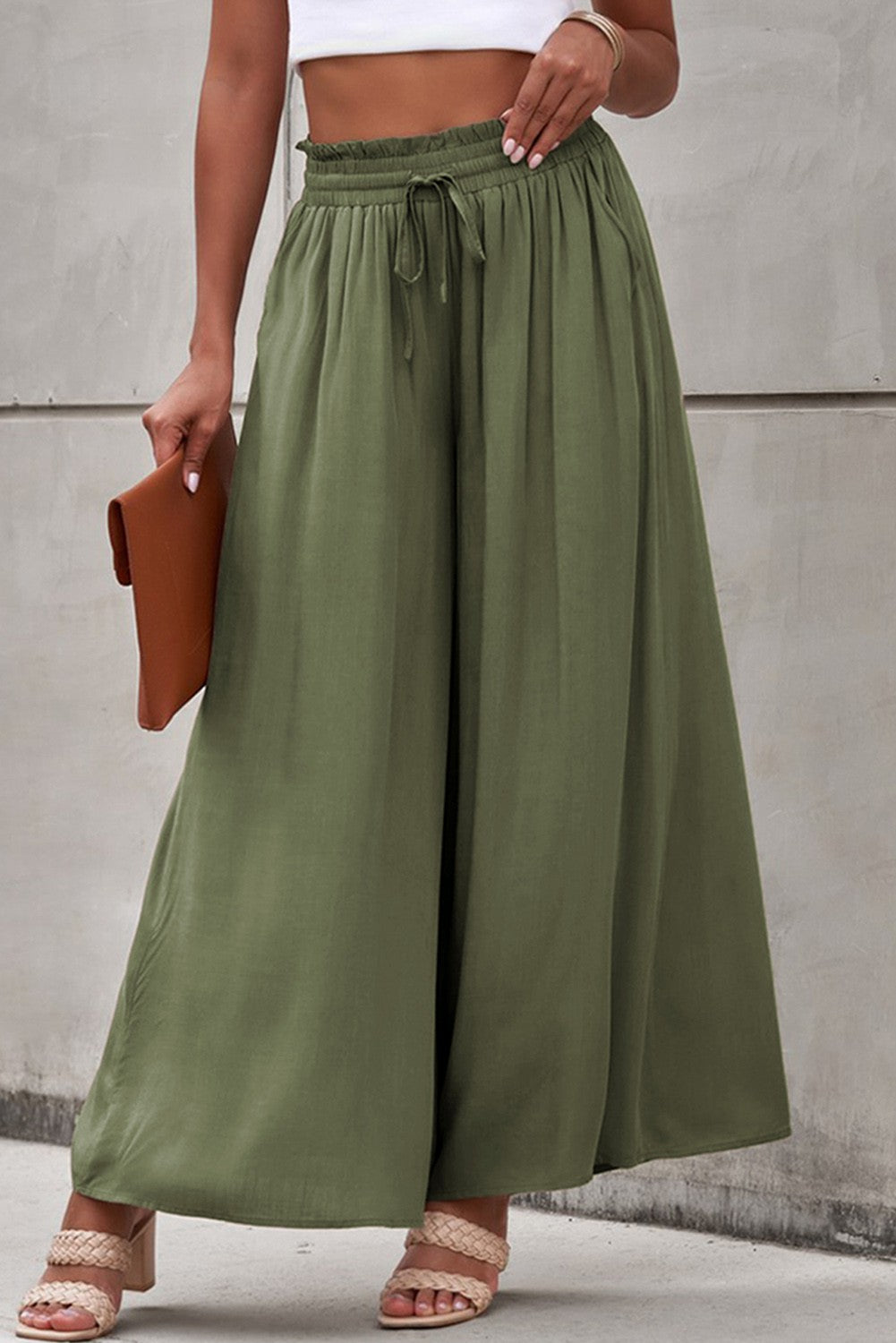 Green Drawstring High Waisted Pants