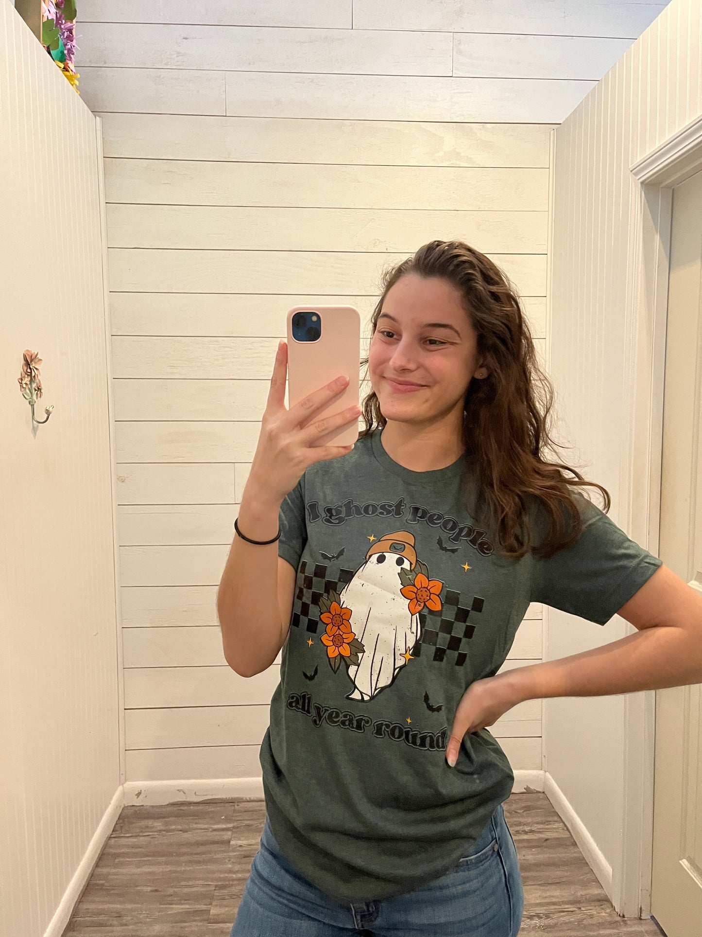 Heather Forest Green 'I Ghost People All Year Round' Trendy Fall Tee