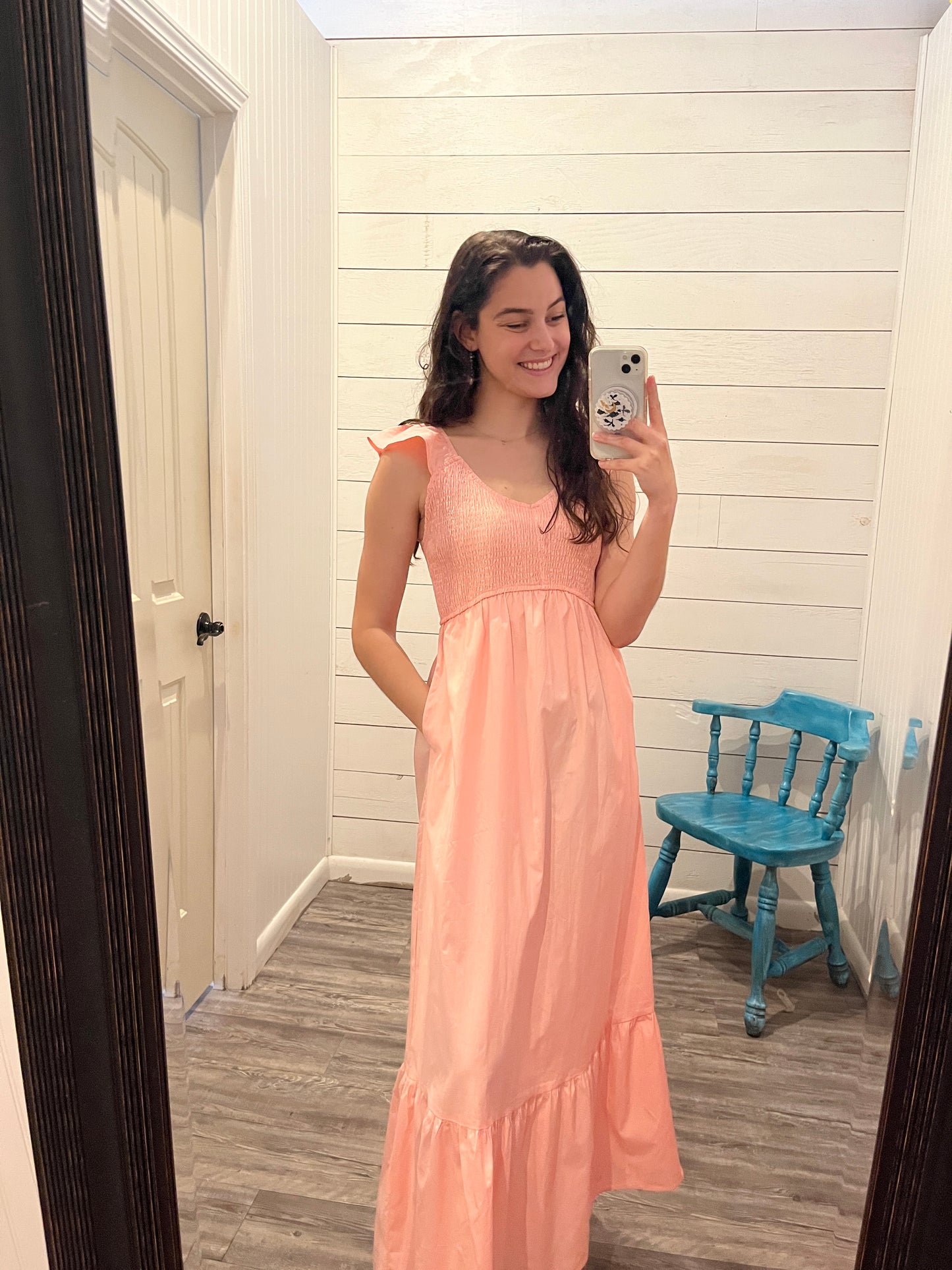 Sleeveless, Smocked Bodice Maxi Dress