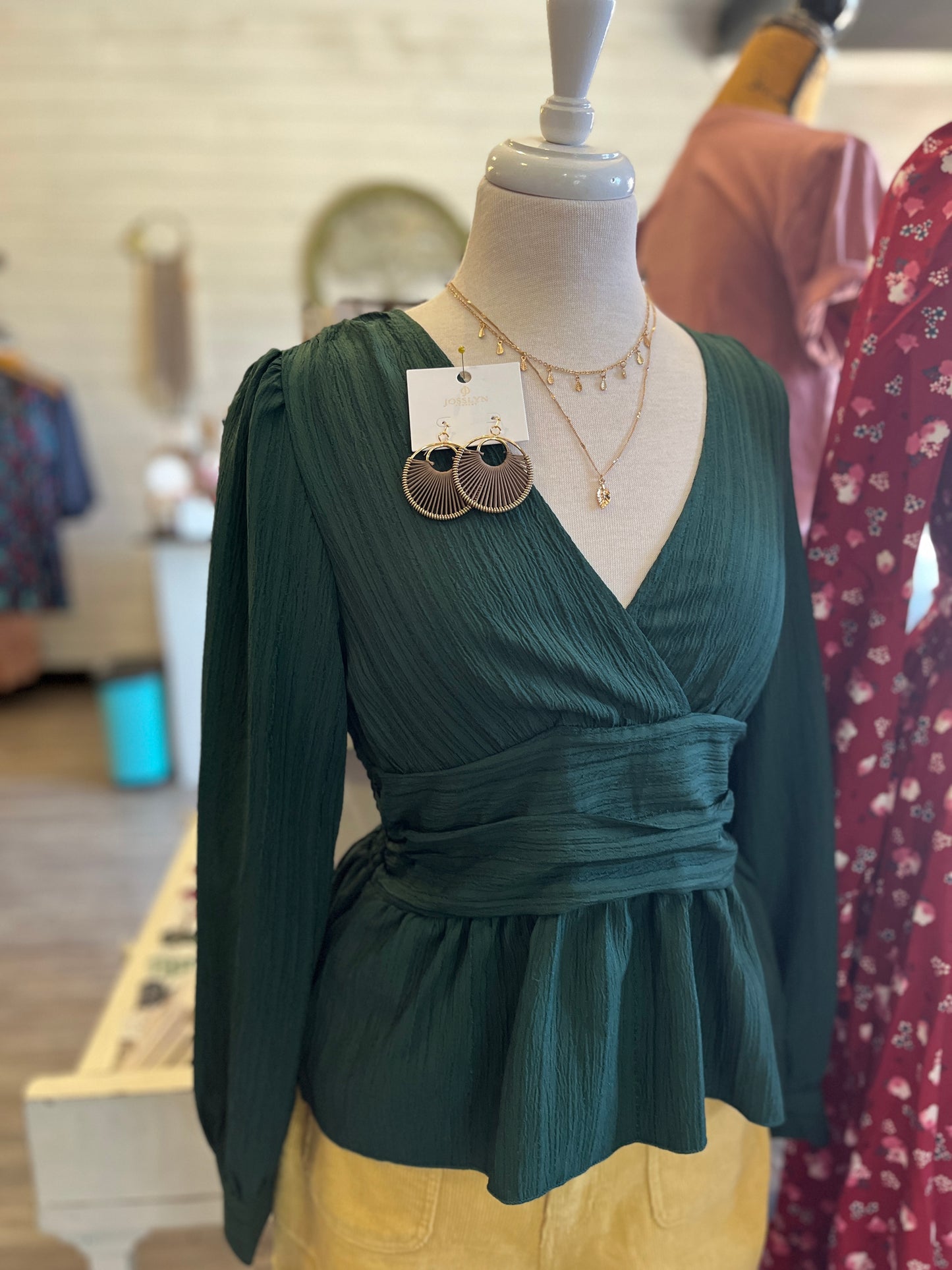 Green Wrap Babydoll Blouse