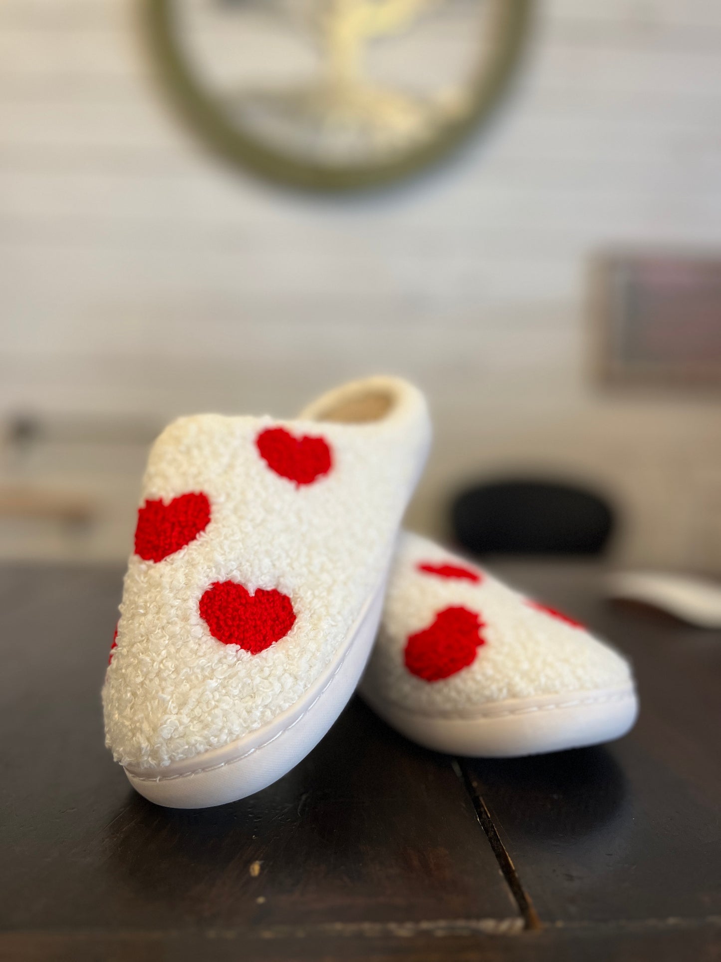White Heart Printed Slippers