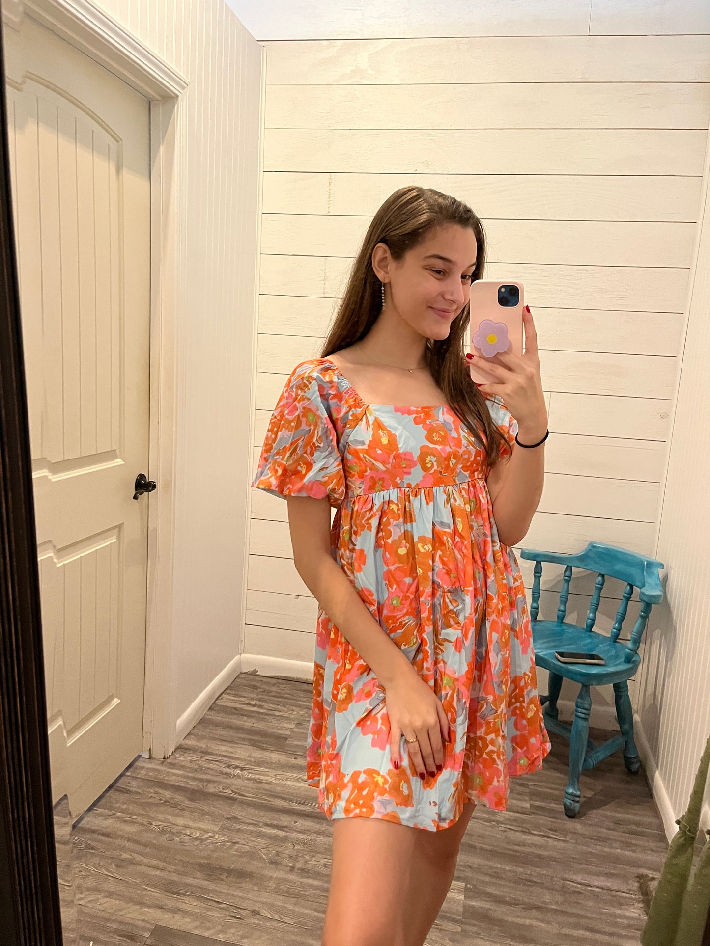 Blue + Orange Square Neck Mini Dress