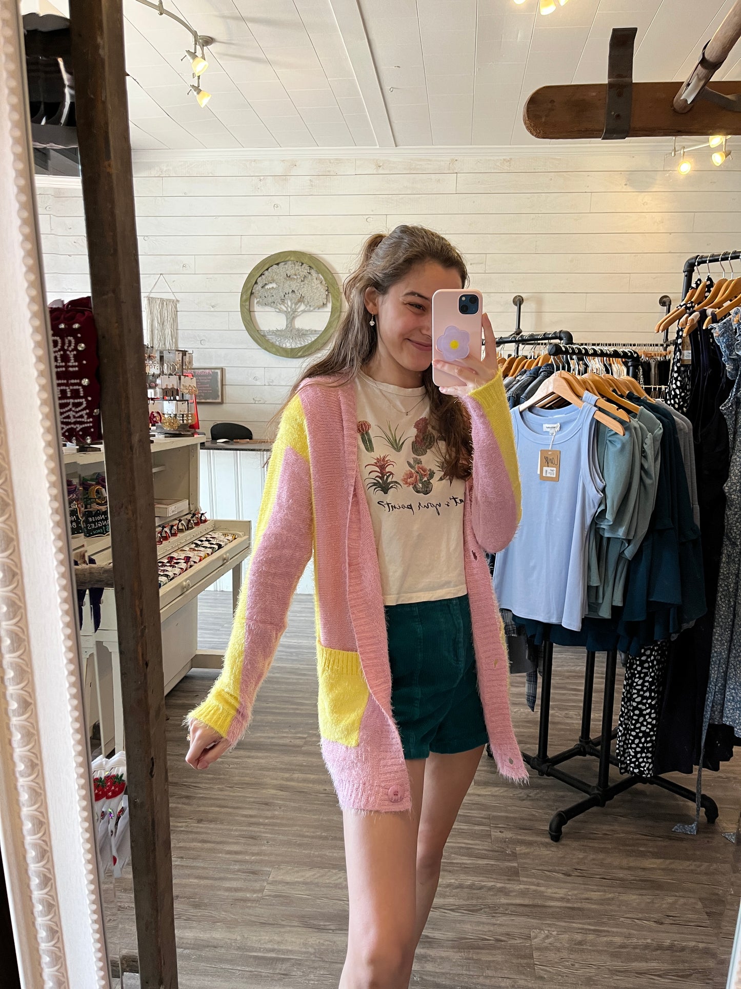 Pink & Yellow Striped Cardigan