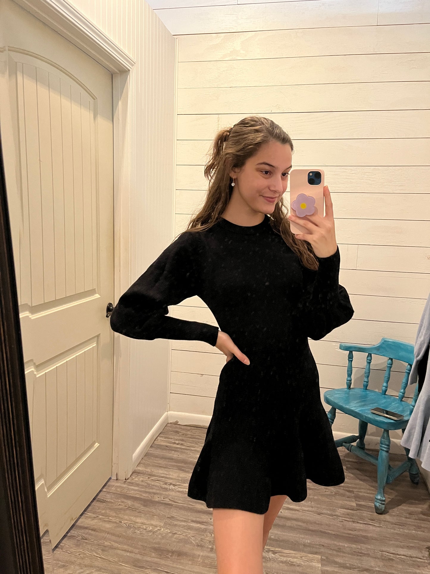 Long Balloon Sleeve Mini Sweater Dress