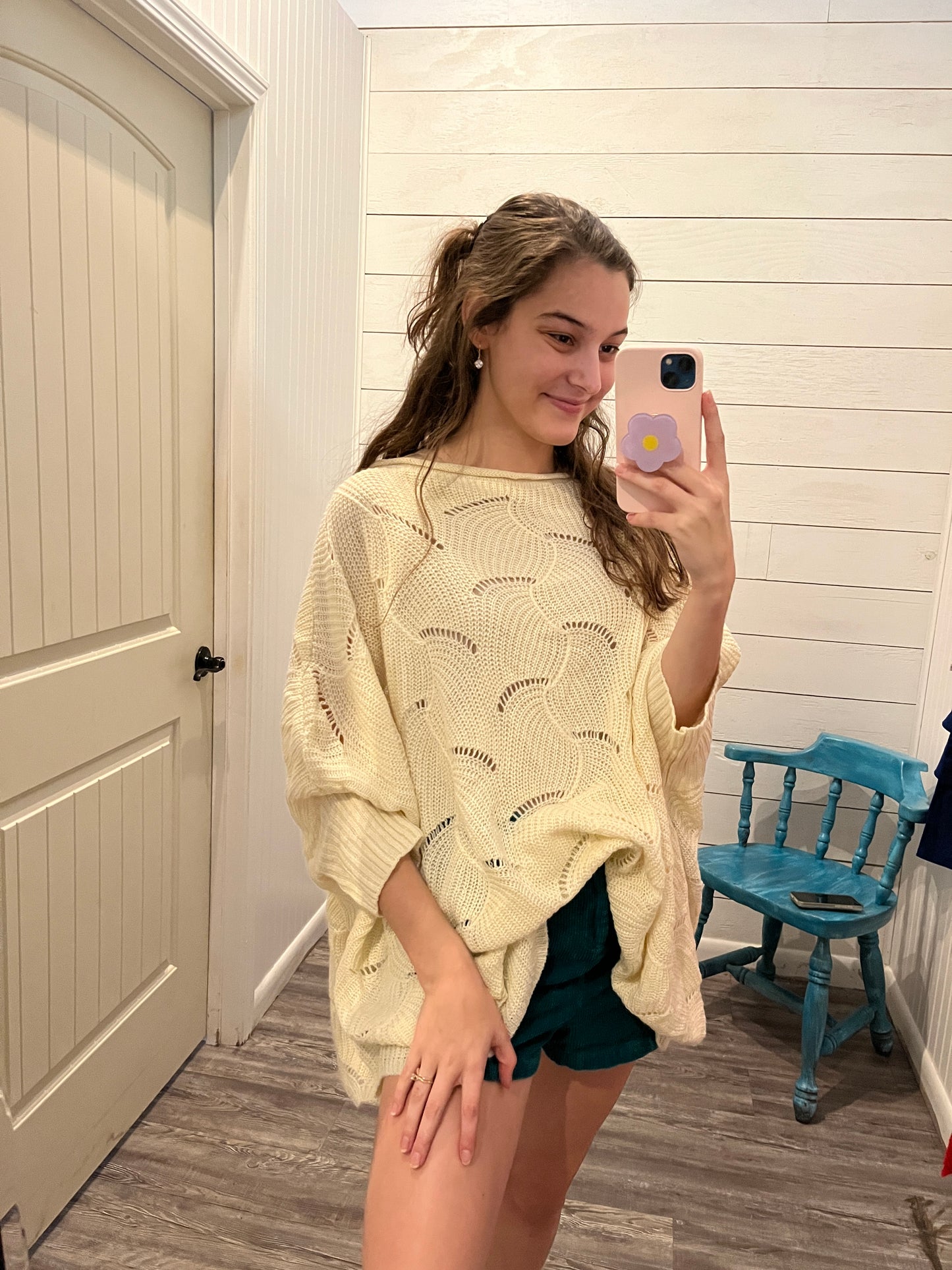 Scallop Print Open Knit Sweater