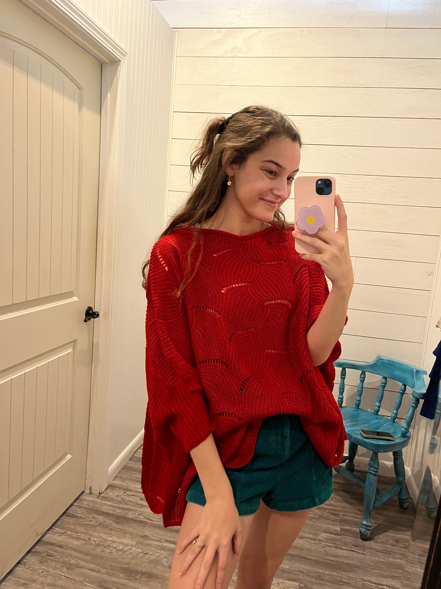 Scallop Print Open Knit Sweater