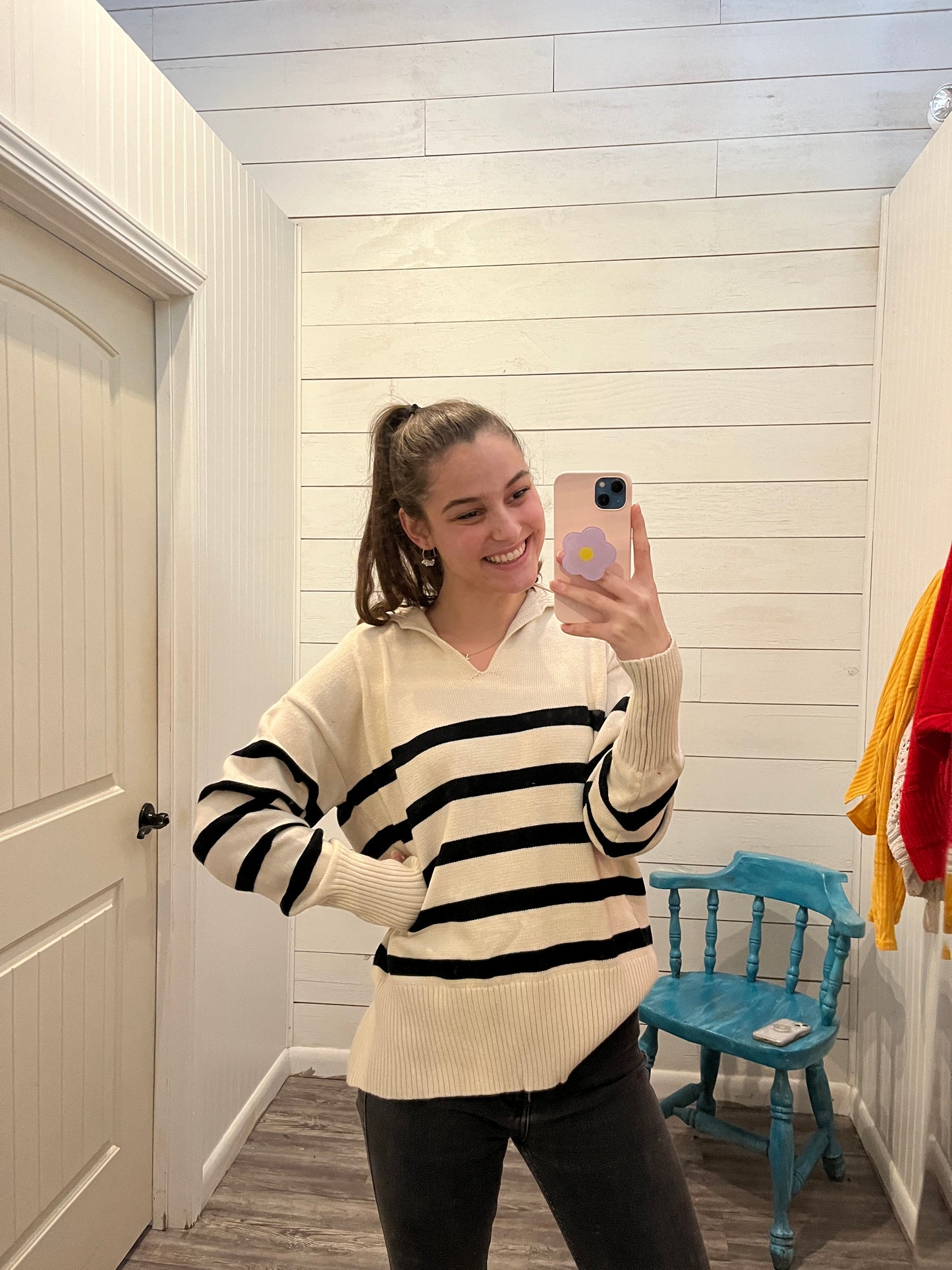 Black + Beige Striped Pullover Sweater