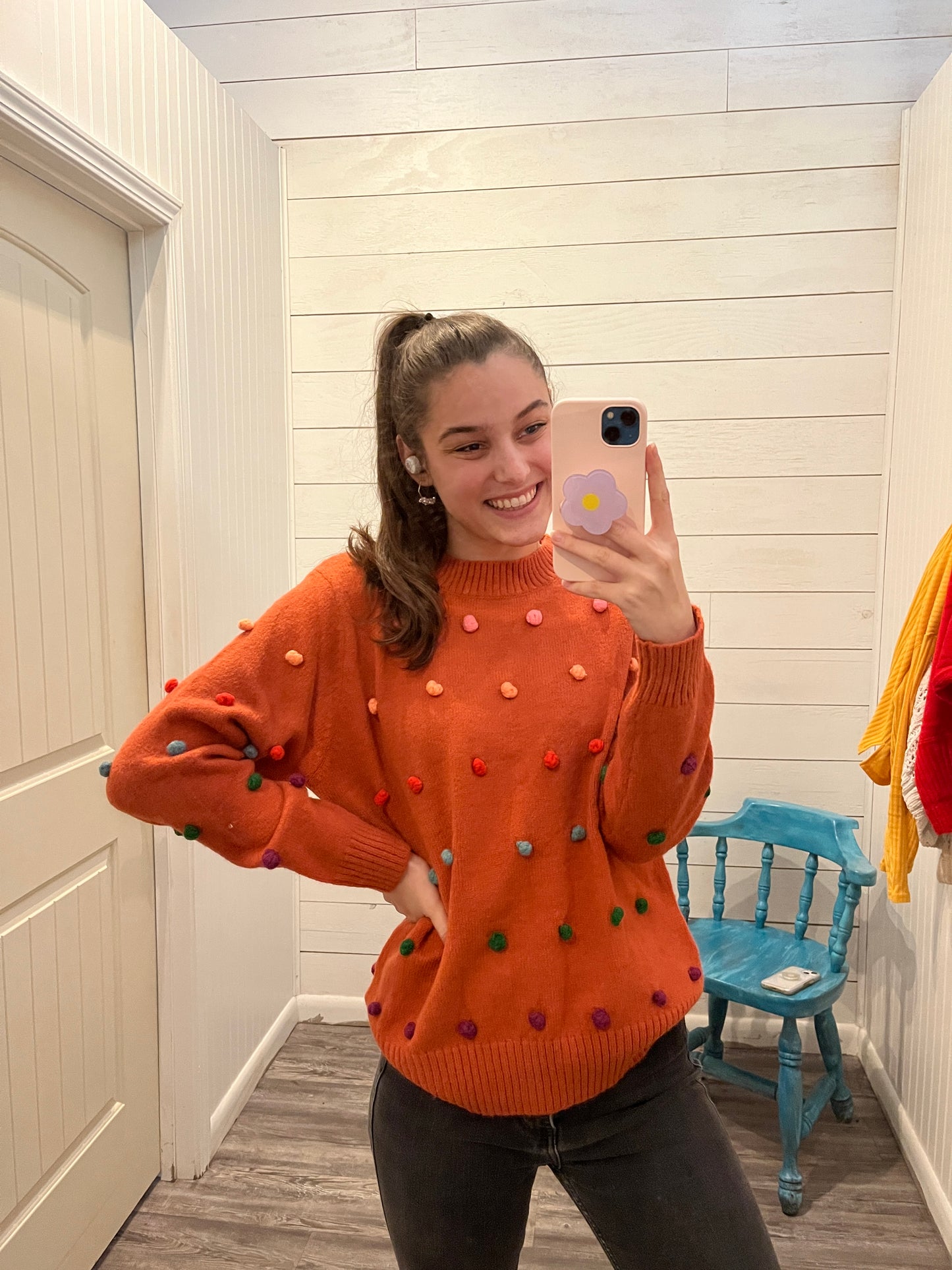 Pom Pom Accent Knit Sweater