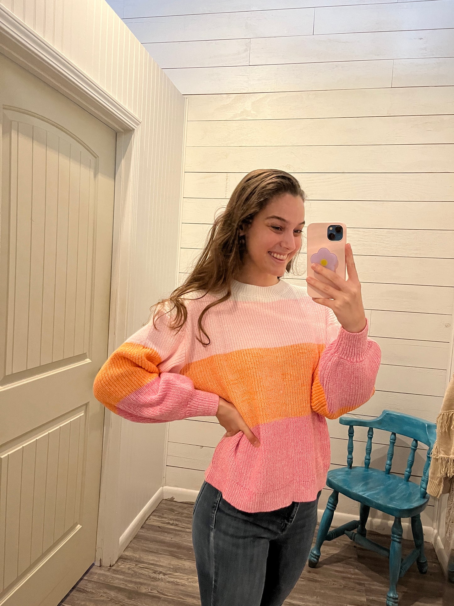 Pink Color Block Sweater