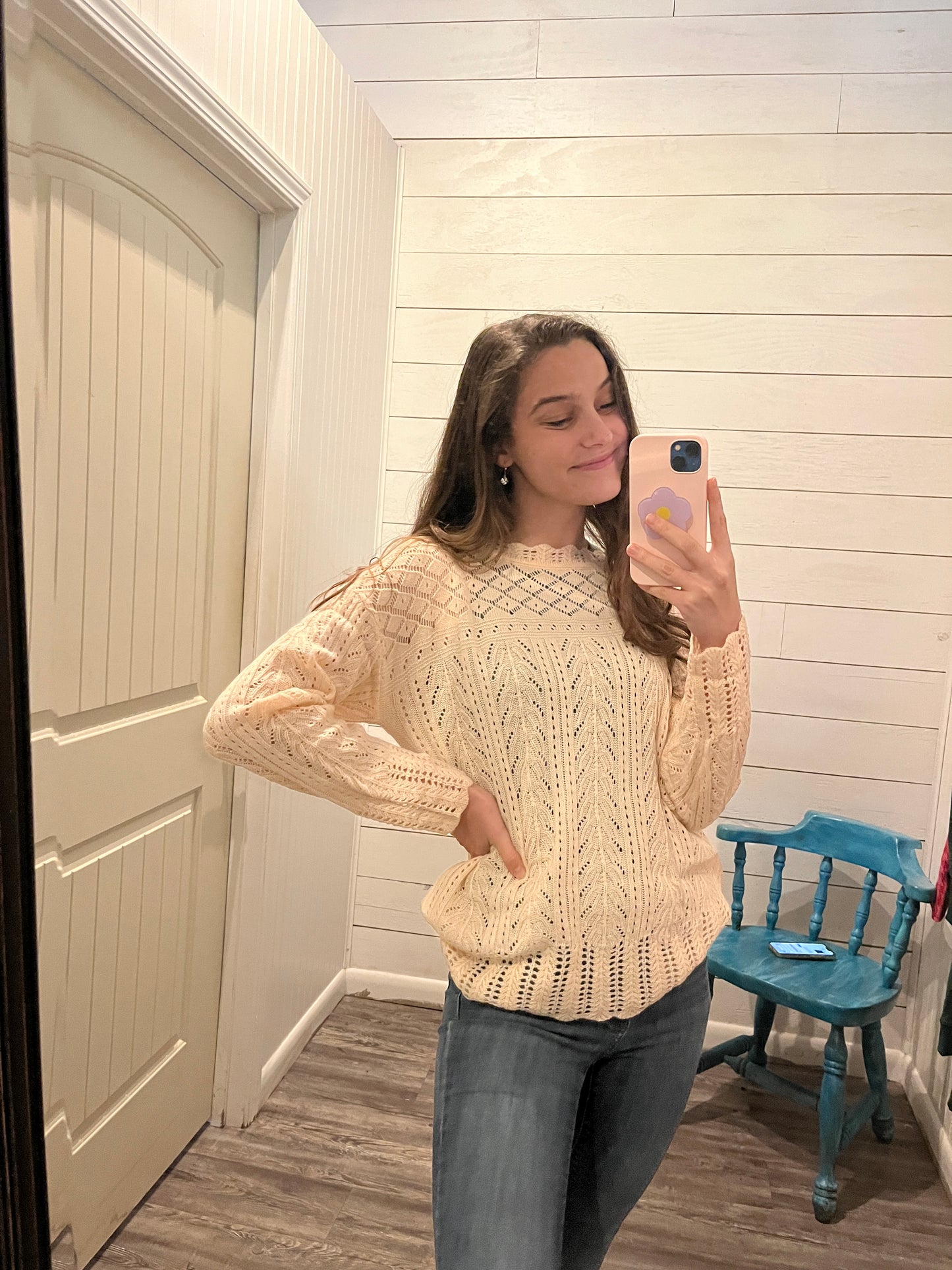 Pink Detail Knit Drop Shoulder Sweater