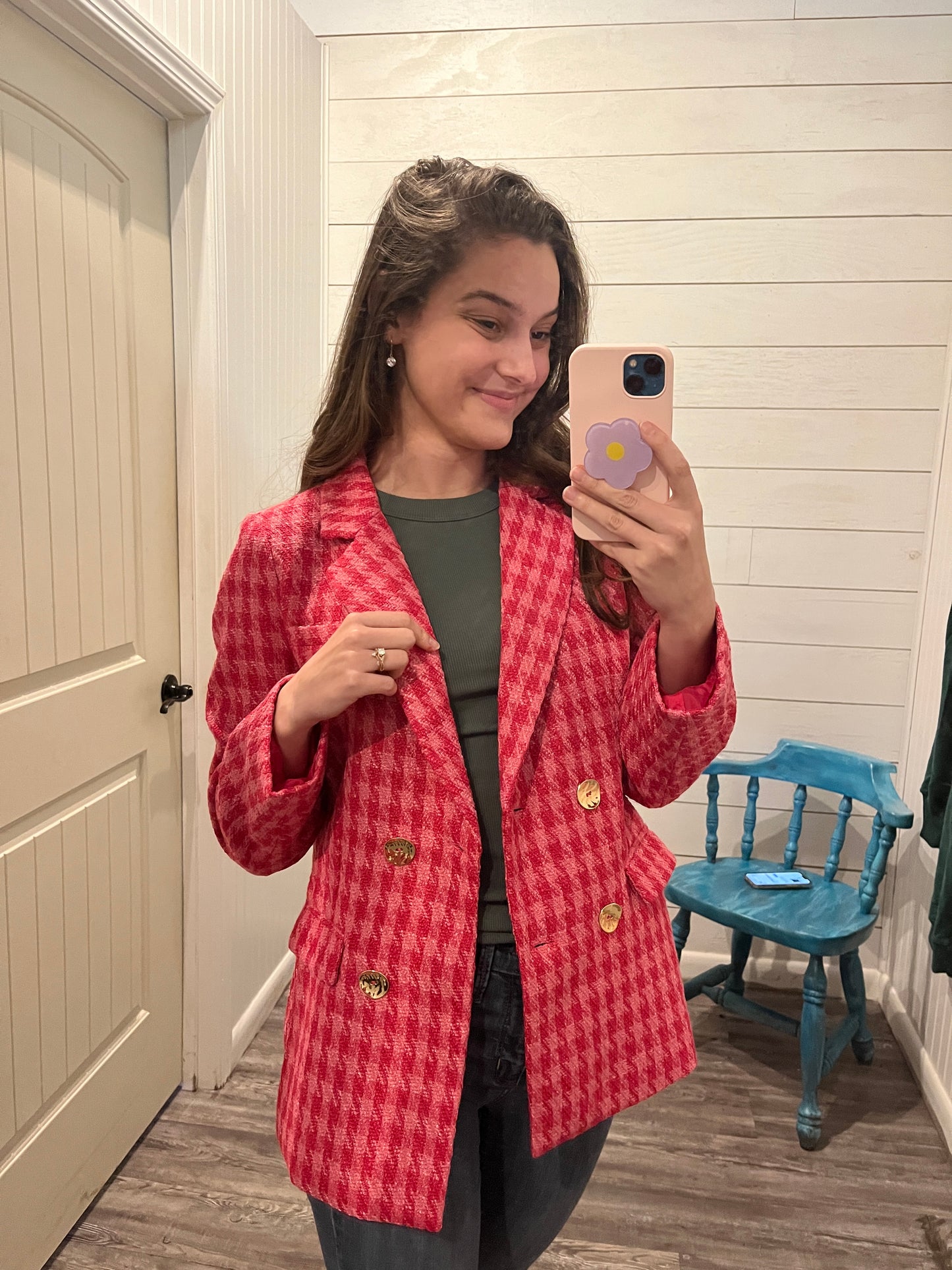 Hot Pink Houndstooth Blazer