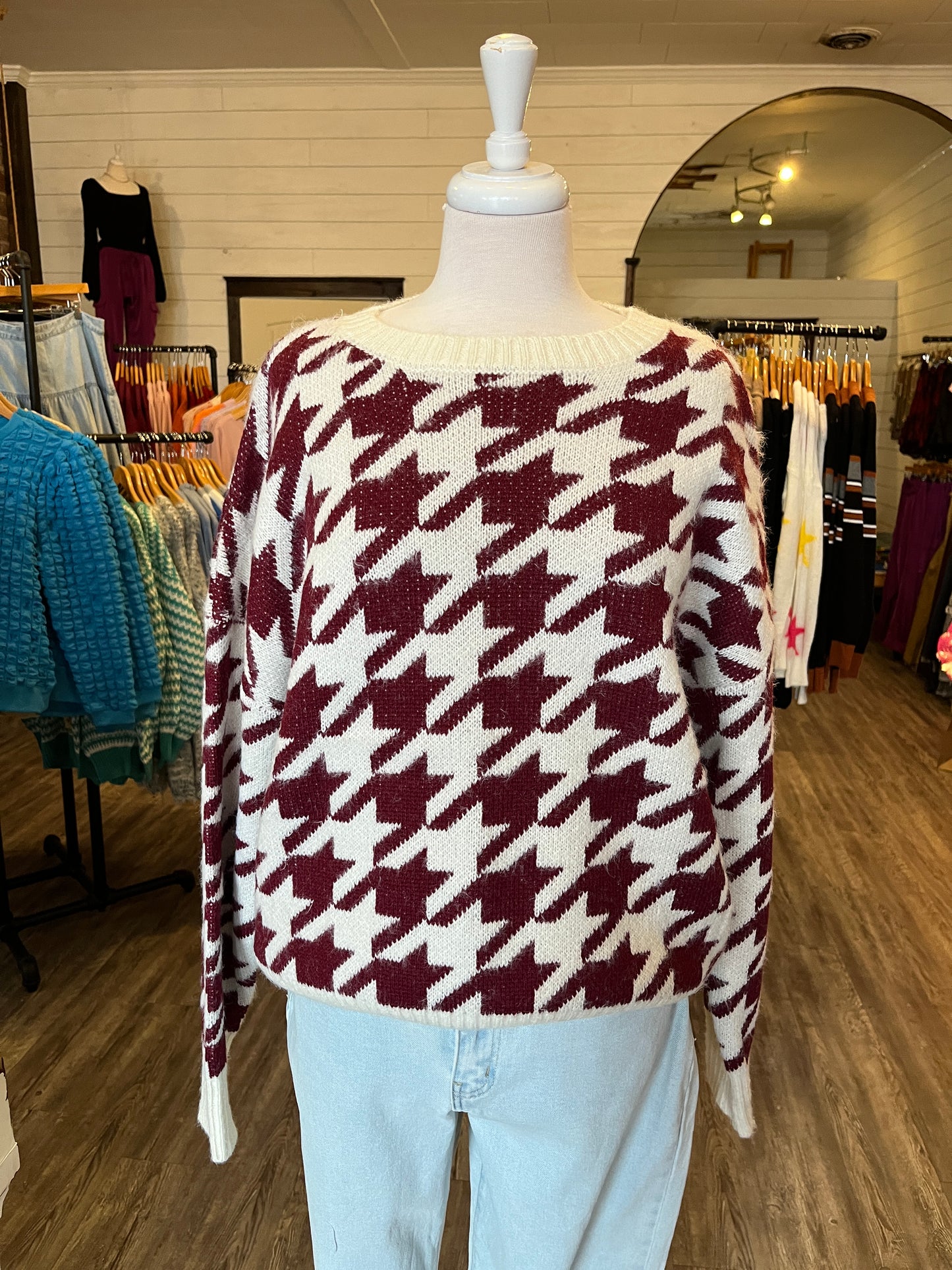 Plum Houndstooth Sweater