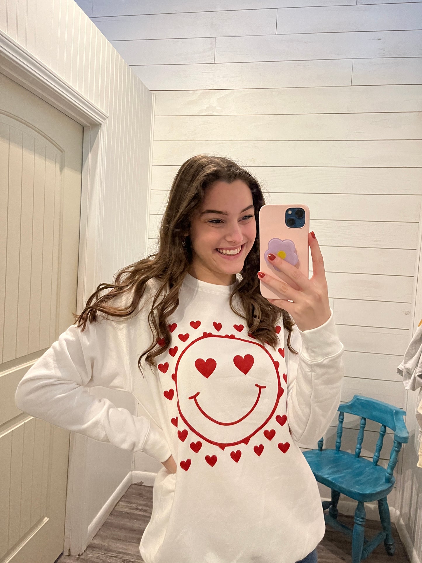 White Heart Grid Heart Eye Smiley Sweatshirt
