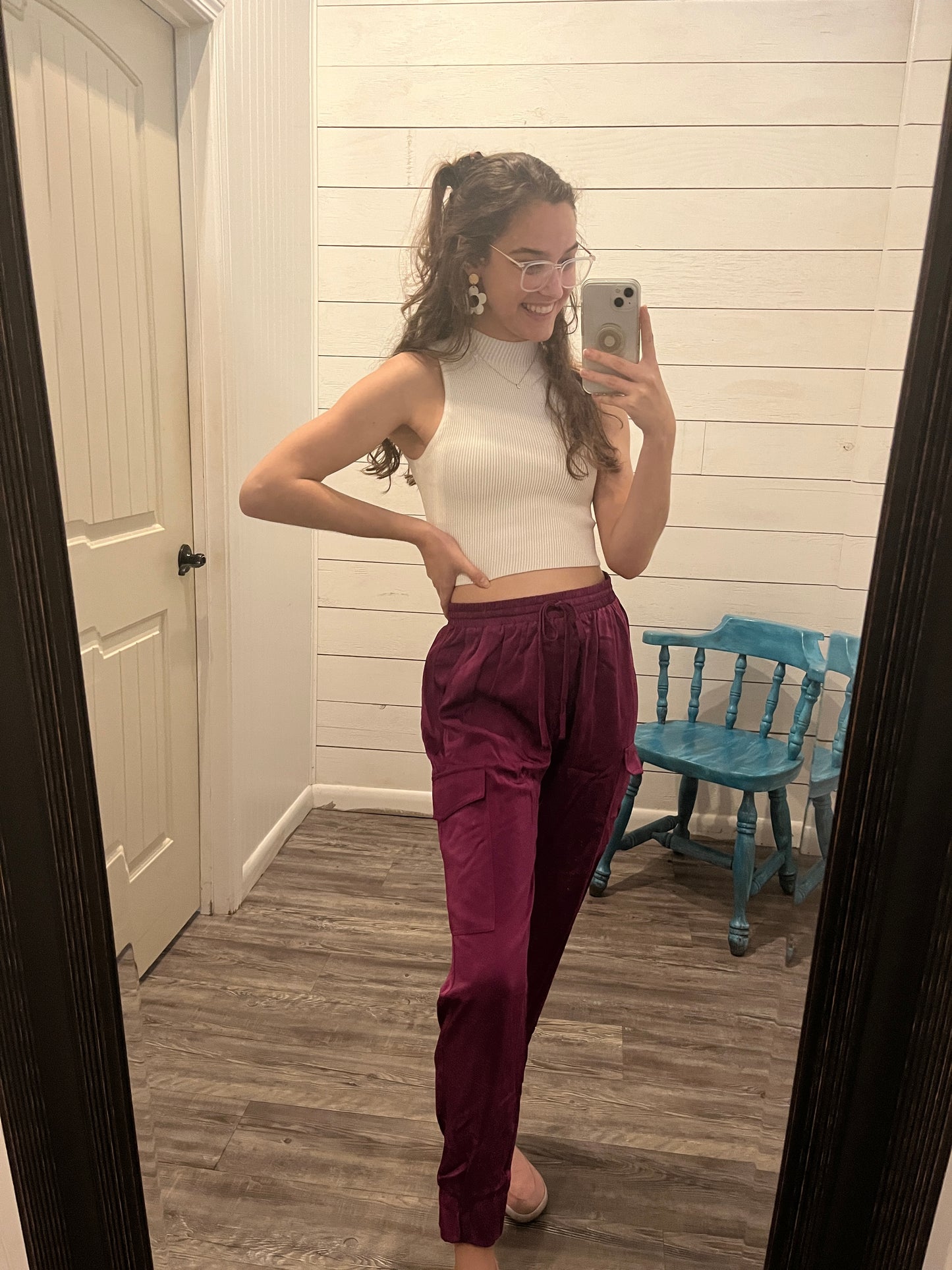 Magenta Satin Cargo Pants