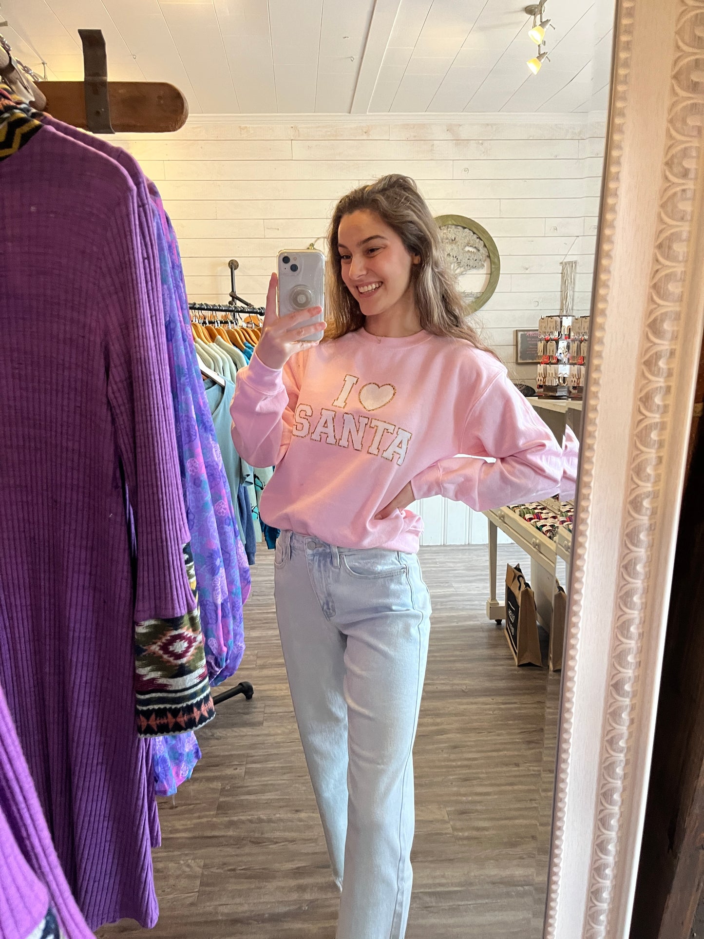 Light Pink 'I Heart Santa' Sweatshirt