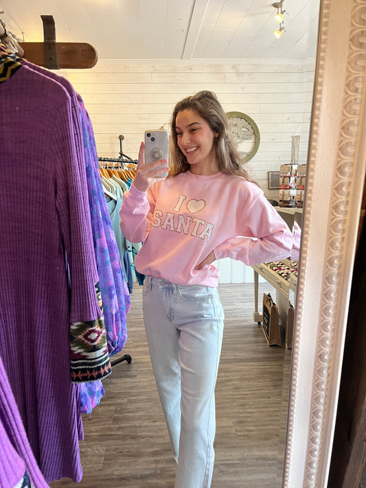 Light Pink 'I Heart Santa' Sweatshirt