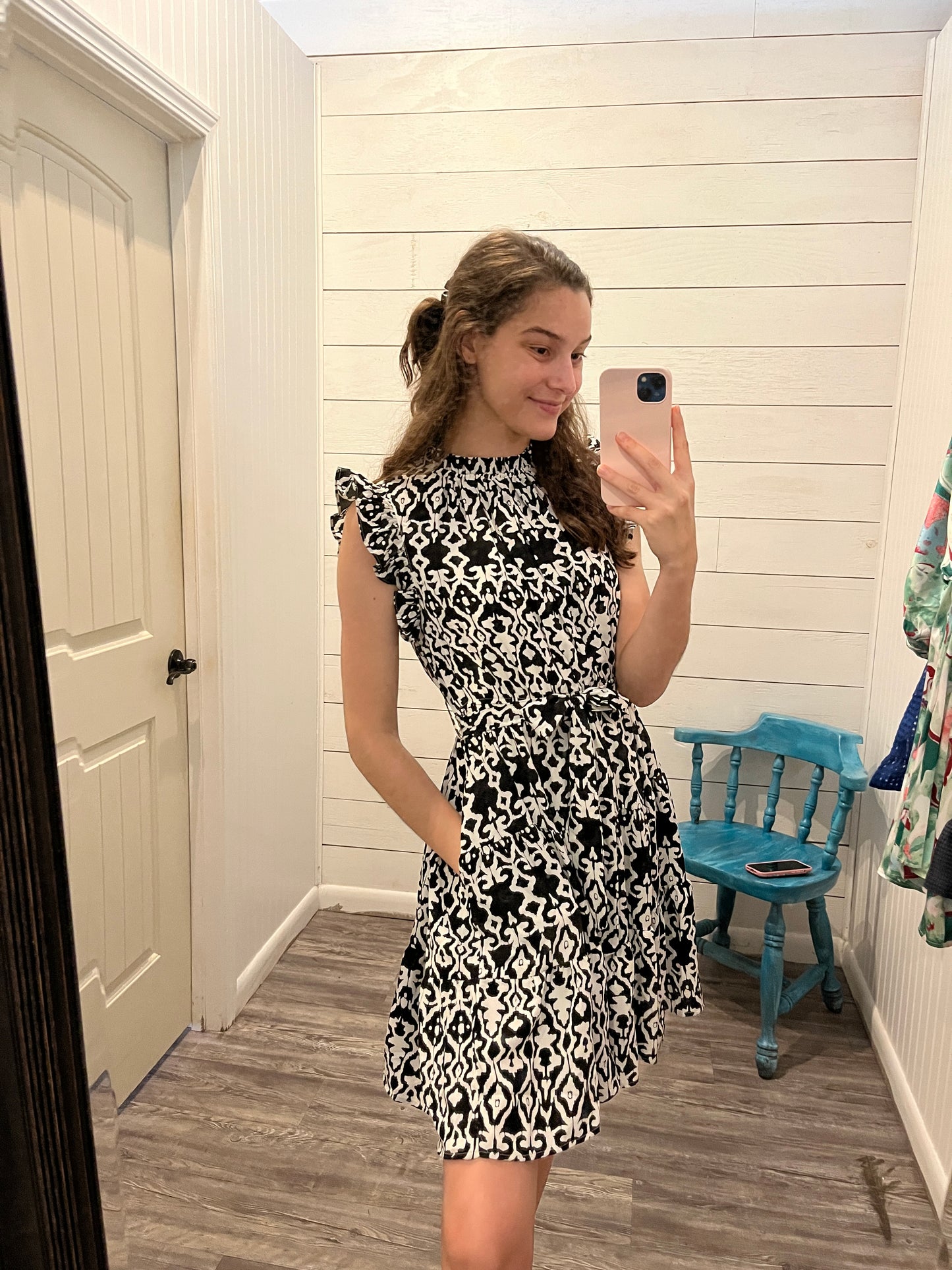 High Neck Mini Dress w/ Tie Belt