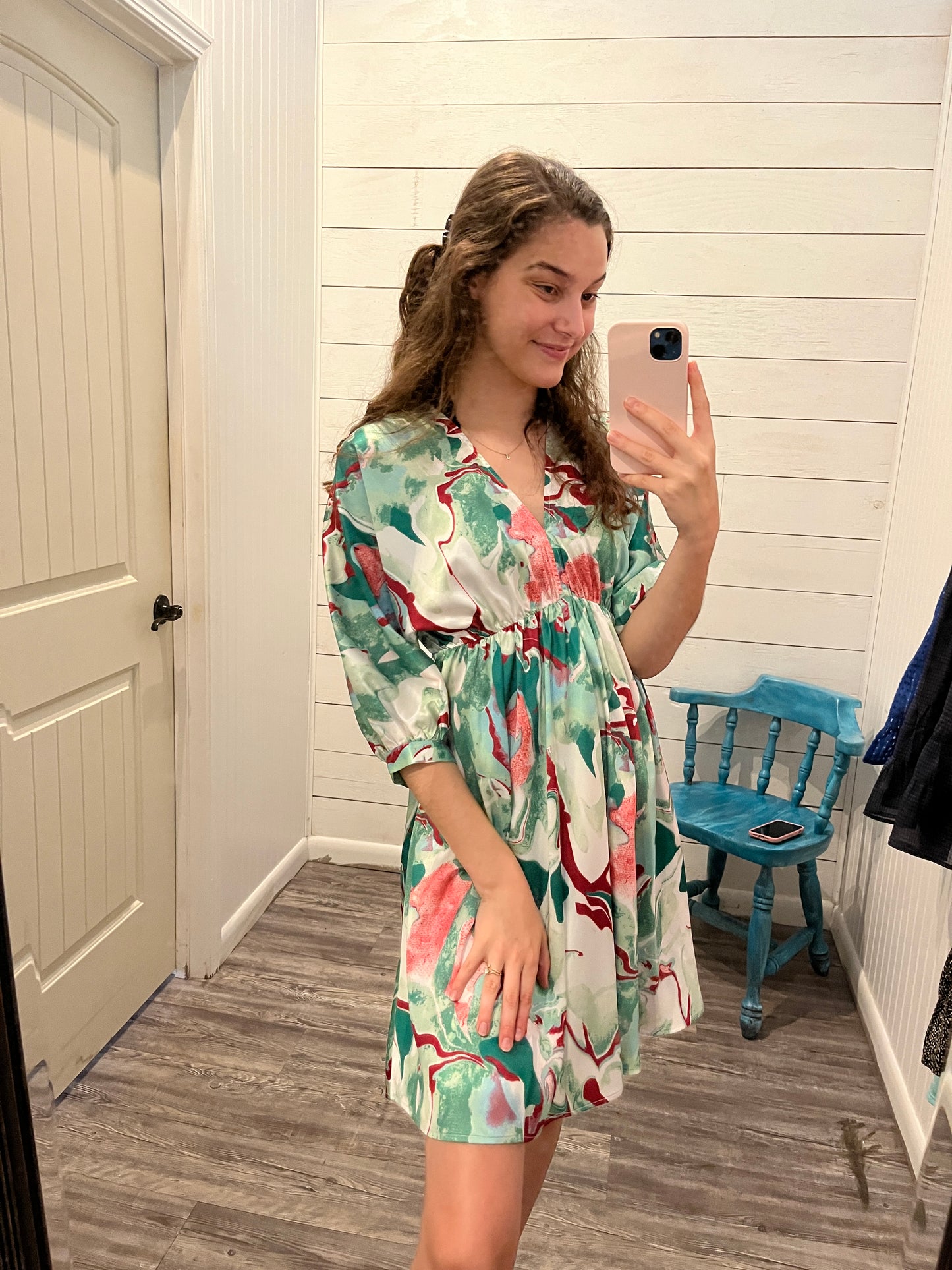 Kelly Green Marbled Mini Dress w/ V-Neck
