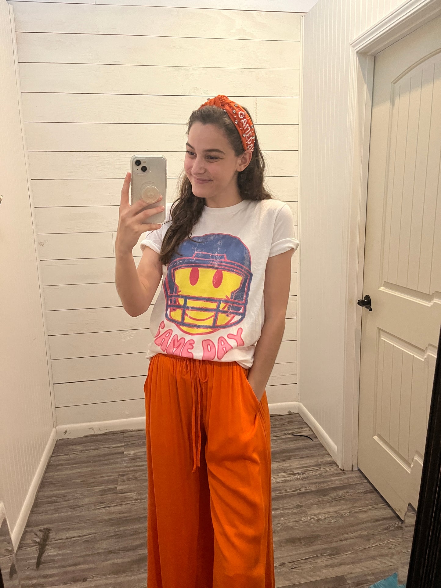 Trendy Sports T-Shirt Football Helmet Smiley - White