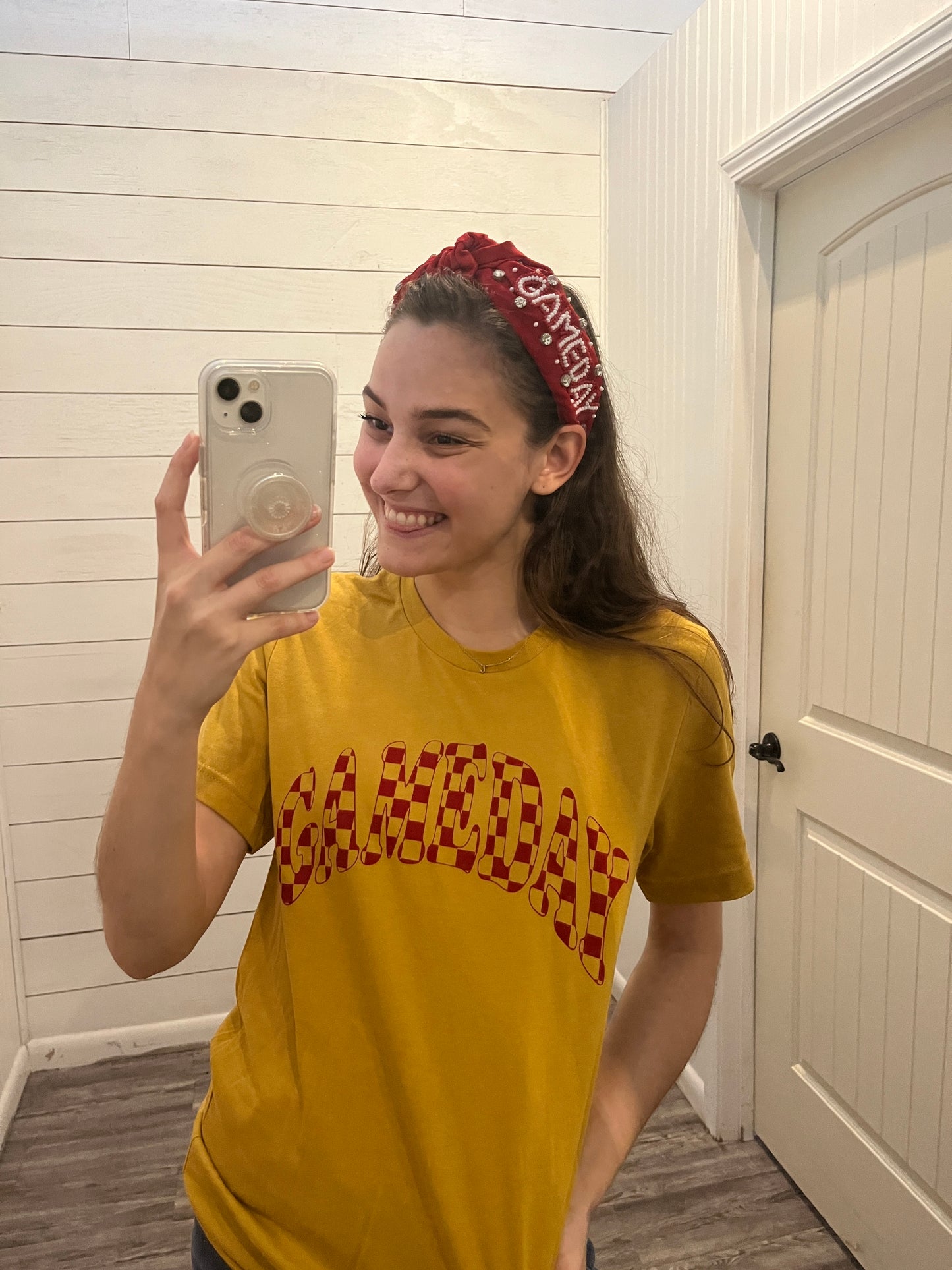Trendy Sports T-Shirt Checkered Game Day - Mustard